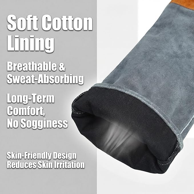 Leather Welding Sleeves,Work Gloves with Palm Reinforcements,Bite Proof for Animal Handling