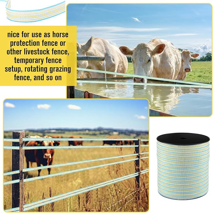 1 Roll 3/4 Inch x 2000 ft Electric Fence Tape for Livestock Polytape Fencing Horse Fence with High Visibility(Green)