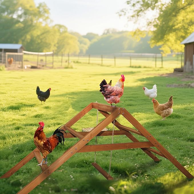 Roosting Bars for Chickens in Coop: Chicken Perches for Coop with Swing - Chicken Run Accessories Toy, Wooden Ladder for Pet, Ideal for Backyard Poultry, Farms - Easy to Assemble and Clean