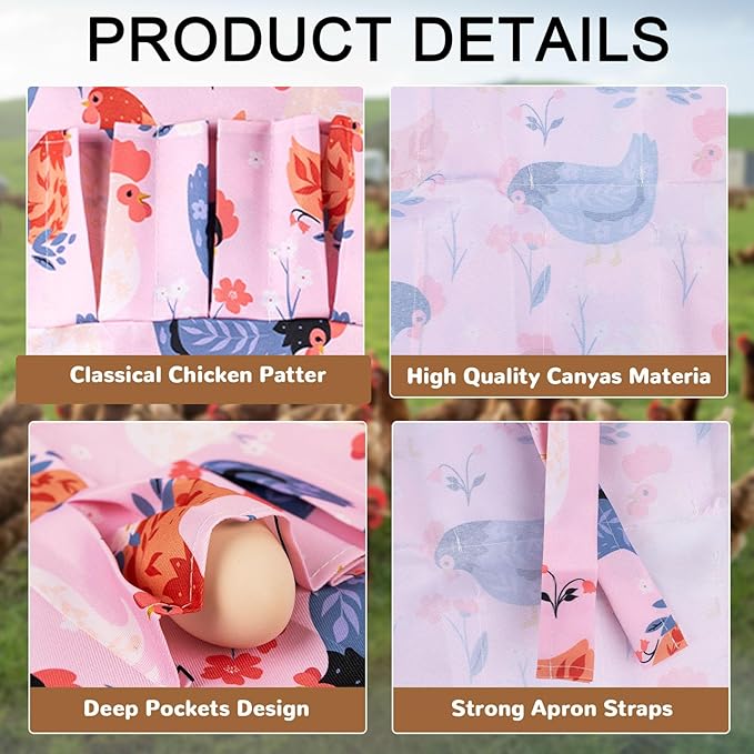 Kids Egg Collecting Apron with Pockets, Chicken Egg Gathering Apron for Kids, Farm Egg Apron for Chicken Coop