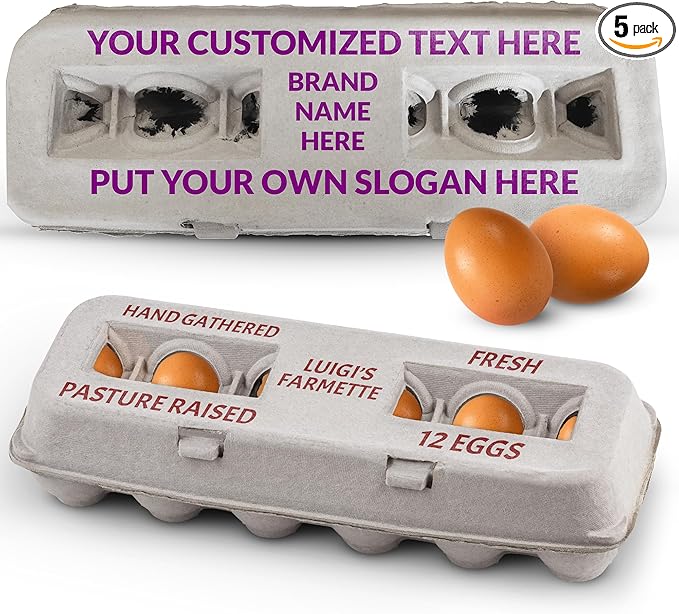 MT Products Custom Printed Egg Cartons Hold Twelve Eggs - Natural Pulp Personalized Egg Container - Made in USA