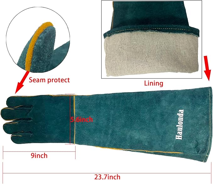 Animal Handling Gloves Bite Proof,23.7 inch Leather Bite Proof Gloves for Grabbing Reptile, Grooming, Trips to Vet. Puncture & Scratch Resistant, Bite Proof for Cat Dog Bird Falcon Livestock Snake
