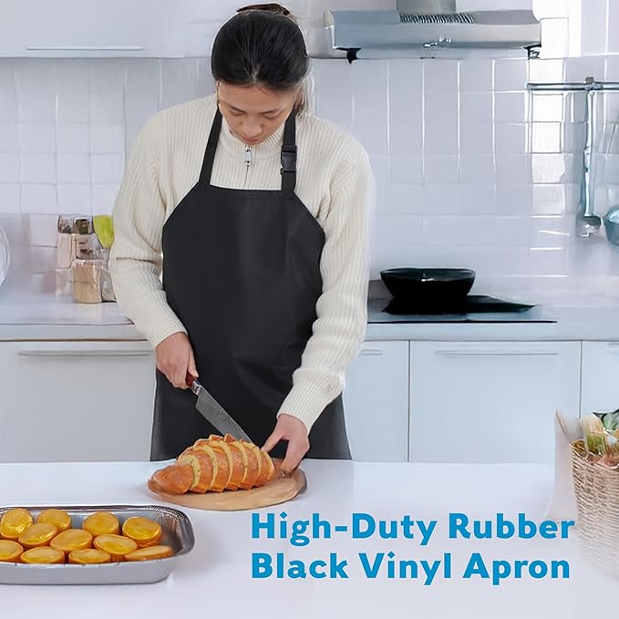 Aulett Home 35" Waterproof Rubber Black Vinyl Apron for Dishwashing, Lab, Butcher, Dog Grooming - Industrial Plastic