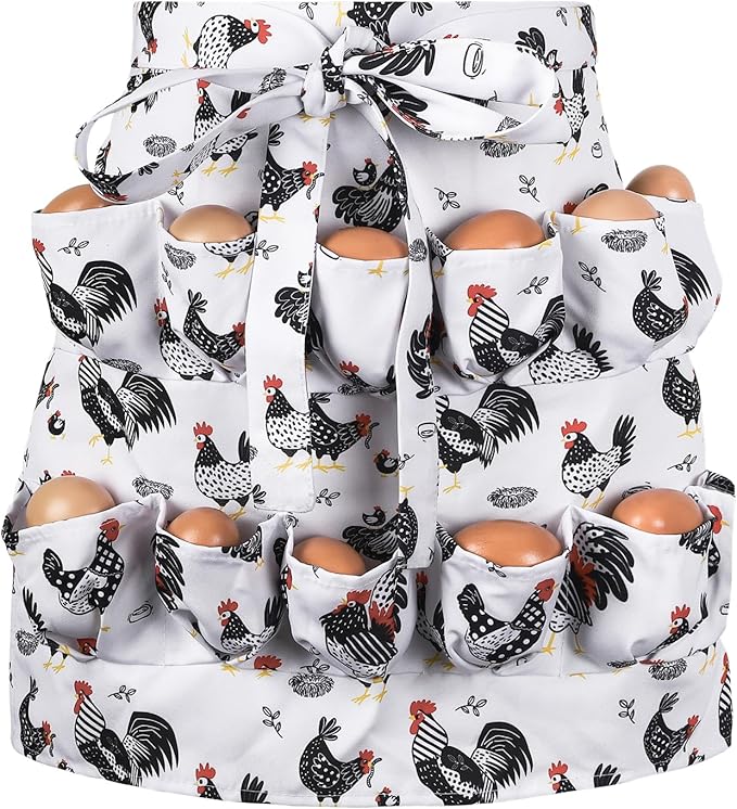 Egg Collecting Apron, 12 Pouches Chicken Egg Apron, Farmhouse Aprons for Chicken, Duck, Goose, Bird, Various Poultry Collection Parent-Child Activities