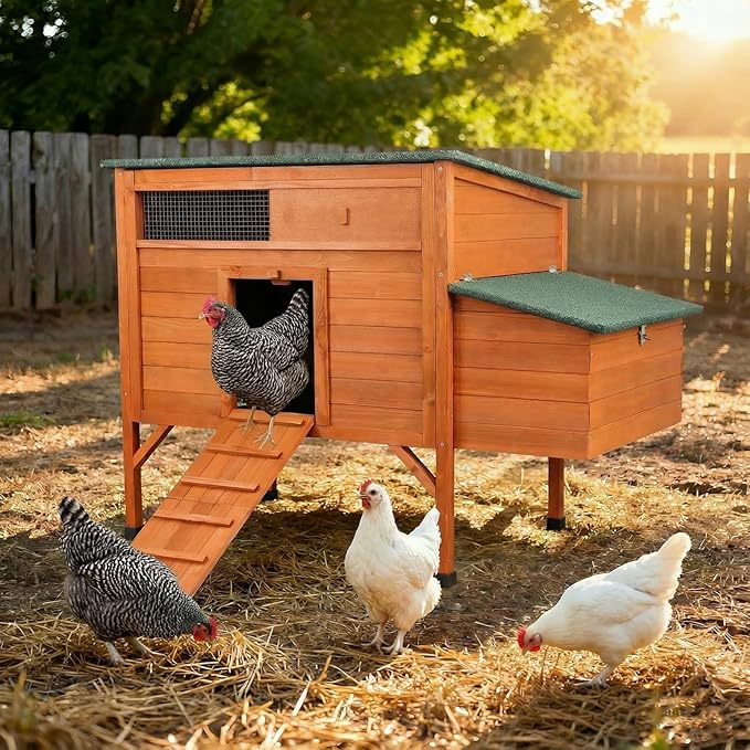 Outdoor Chicken Coop Weatherproof Wooden Hen House Small Animal Pet Hutch with Asphalt Roof Elevated Legs Removable PVC Layer Above Nest Box Pull-Out Tray