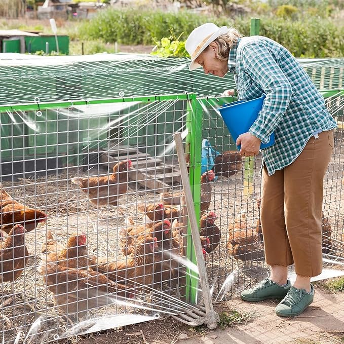 9.8 * 16.4 FT Thickened Chicken Coop Cover for Winter, Waterproof & Anti-Tear Chicken Coop Insulation with Rope, Chicken Run Sidewalls, Windproof Clear Chicken Coop Tarp for Chicken Run