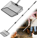 Chicken Poop Scooper 10 Inch Large Metal Coop Scoop 35" to 62" Long 4 in 1 Multifunctional Heavy Duty Chicken Coop Scoop Sifting Shovel for Sand Chicken Coop Accessories