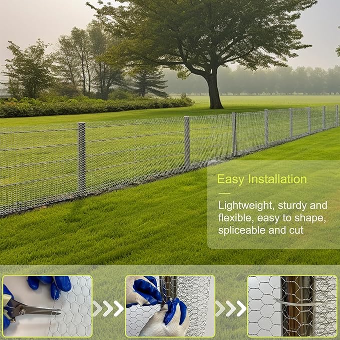 Chicken Wire Fencing, 24 Rifny 16.5 Inch x 60 Feet Chicken Wire Mesh Roll for Garden Plants, 1 Inch Mesh Hexagonal Galvanized Metal Poultry Wire Netting for Chicken Coop Rabbit Dogs Barrier