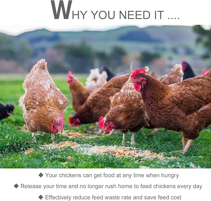 PawHut 30 lbs Capacity Automatic Chicken Poultry Feeder with a Galvanized Steel and Aluminium Build, Weatherproof Design