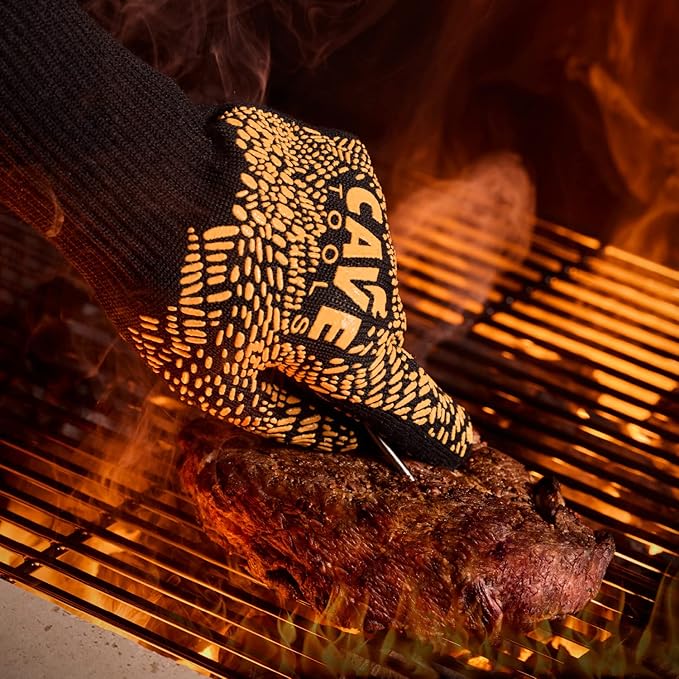 Cave Tools, Heat Resistant Grill Gloves, BBQ Gloves for Handling Hot Food on Your Grill