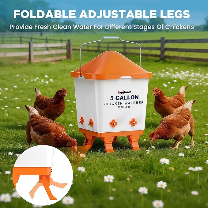 5 Gallons Chicken Waterer Bucket with Horizontal Nipples, Adjustable Legs and Anti-Roost Cone