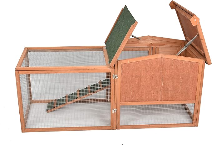 GOJOOASIS 60" Chicken Coop Outdoor Wooden Rabbit Hutch Poultry Cage with Run & Wire Fence for Backyard
