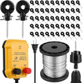 Electric Fence for Preventing Animals Intruding 2 Mile 110VAC 0.15 Joule Electric Plug in Fence, 50 Black Insulator and 1 Socket Tool 250ft Aluminum Wire for Animals and Keep Out Predators