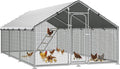 Large Metal Chicken Coop Run with Roosting Perch, Outdoor Poultry Cage with Waterproof & UV-Resistant Cover for Chickens, Ducks, Rabbits in Yard or Farm Use, Spire Roof(8.9'W x17.7'L x 6.6'H)