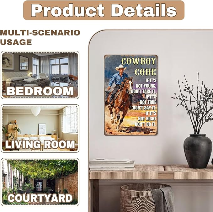 Western Cowboy Code Tin Sign ‘If It’S Not Yours Don’T Take It, If It True Don’T Say It’ Rustic Vintage Wall Art Home Porch Ranch,Garage,Man Cave Decor 8x12 Inches