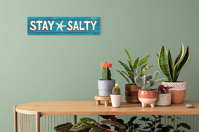 AWISZZZ Stay Salty Metal Tin Signs Summer Beach Decorations for Home Starfish Decor Beach Theme House Room Bedroom Bathroom Decor Sign for Classroom 4x16 In