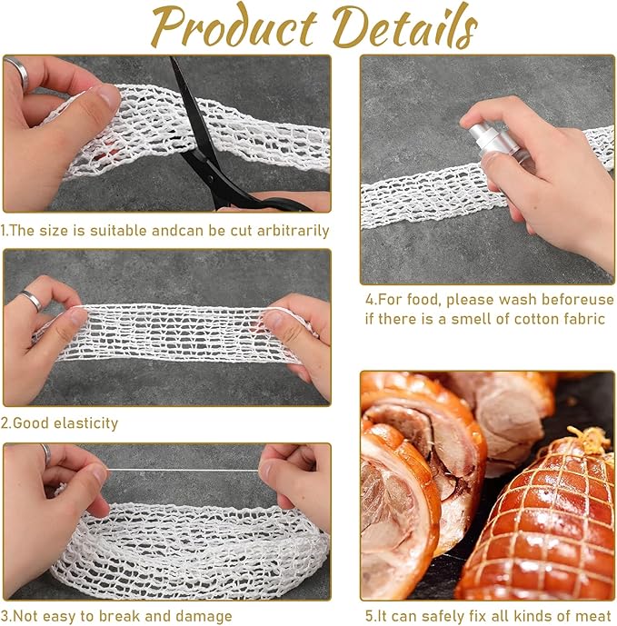 Jeffdad 5m Meat Netting Roll, Size 18 Elastic Turkey Ham Ham Press Mold for Deli Meats Cooking Wrapping Mesh Poultry Ham Netting Smoked Meat Butcher Twine Net Roll Wrapping Net (3m)