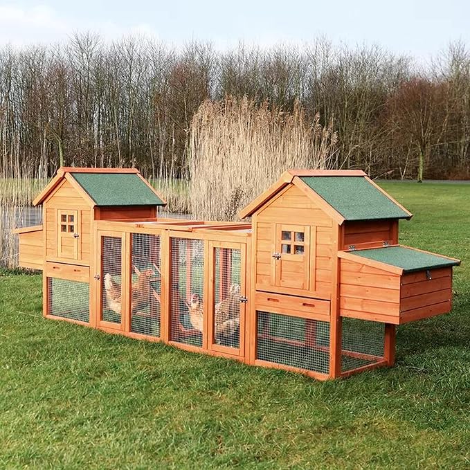 Outdoor Chicken Coop for 4-8 Chickens Wooden Hen Rabbit House Poultry Pet Hutch Run Cage w/Waterproof Asphalt Roof, Ramp, Nesting Box, Wire Fence (160")