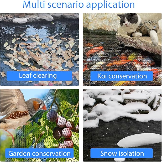 Koi Pond Netting Kit 40 x 40 ft,Black Pond Netting for Koi Ponds Heavy Duty Woven Pond Net for Leaves Reusable Pool Protective Cover Netting Protecting Koi Fish from Birds, Cats and Predators
