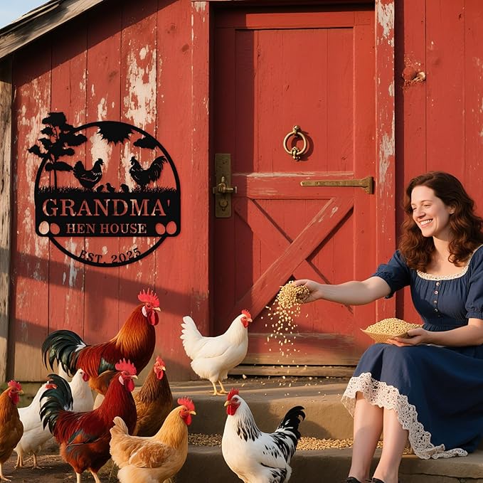 Personalized Chicken Coop Sign – Custom Metal Name Farm Sign, Outdoor Hen House Décor, Rustic Garden Lawn Plaque, Customizable Chicken Farm Sign with Name & Established Date, Unique Gift