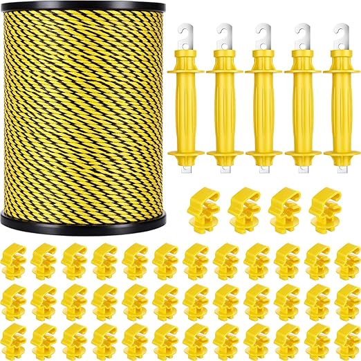SATINIOR 46 Pcs Electric Fence Kit Included 3366ft/ 1026m Electric Fence Polywire, 40 T Post Insulators Socket, 5 Yellow Rubber Gate Handle Insulators for Fencing Horse, Cattle, Predator Protection