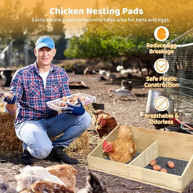 8 Pcs Chicken Nesting Pads, Washable Nesting Box Liners for Chicken Coop, Reusable Plastic Nest Box Pads with 4 Pcs Fake Wooden Eggs, Chicken Laying Mats, 12×12×0.8 inch