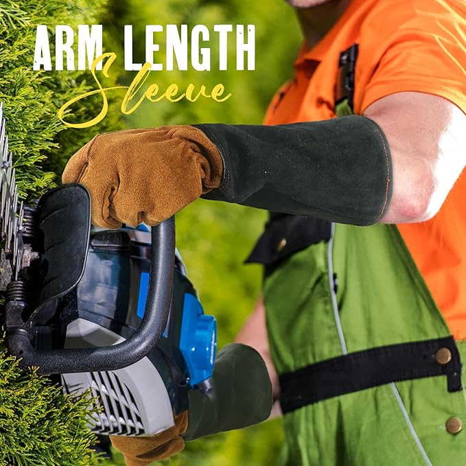 HANDLANDY Leather Gardening Gloves for Men & Women, Rose Pruning Thorn Proof Garden Glove, Long Sleeve Gauntlet Gloves (Caramel Brown, X-Large)