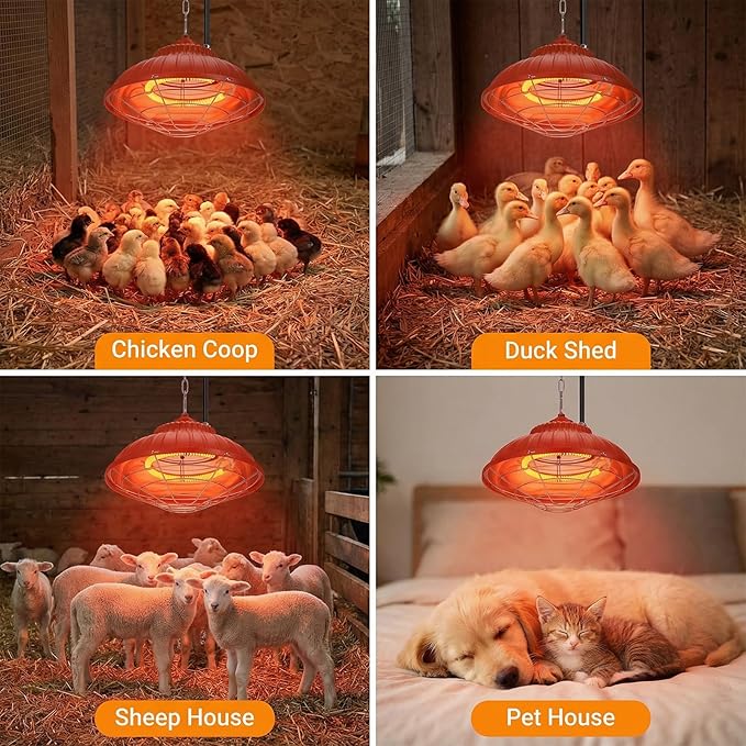 350W Chicken Coop Heater, Adjustable Height Hanging Heater for Poultry, Dual-Mode Heat Lamp for Chickens Brooder Heater Bulb for Chicks & Pet House, 3S Fast Heating (Orange)