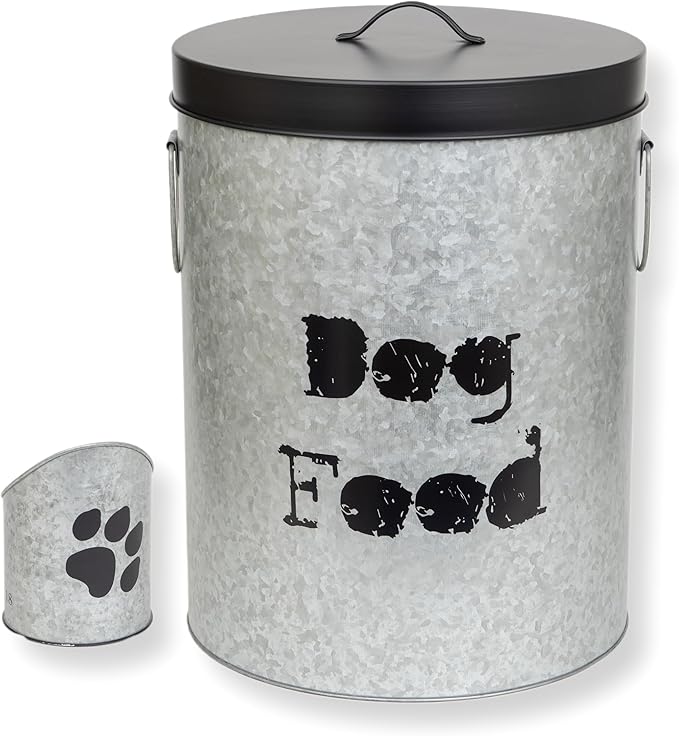 Medium Dog Up To 40lb Pet Food Storage Canister with Scoop – Durable & Airtight for Freshnesss, Minimalist Design & Recyclable, Medium Metal Container (Dog Bin - Medium Size)