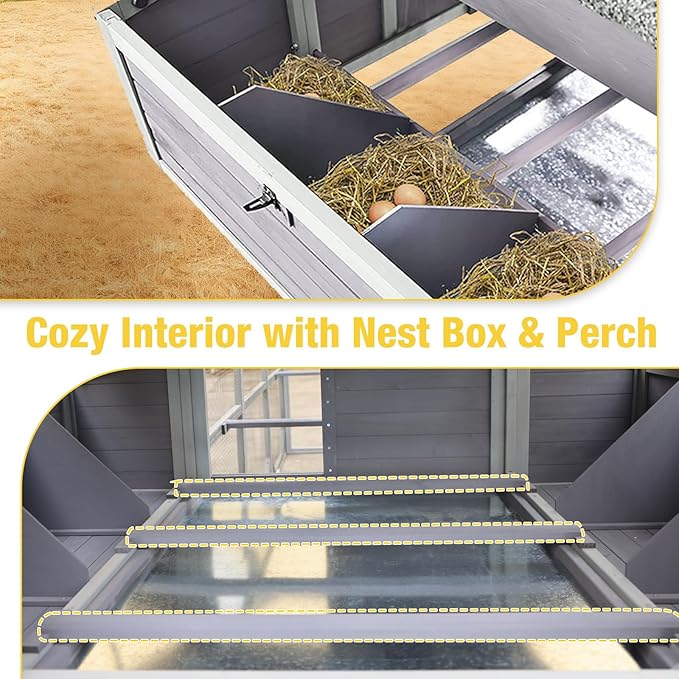 Extra Large Wooden Chicken Coop with Run, 6 Nesting Boxes & 6 Perches – Spacious Housing for 8-10 Chickens (118.11" L x 53.5" W x 49.53" H)