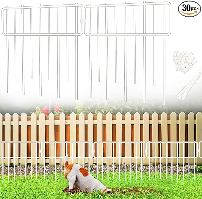Animal Barrier Fence, 30 Pcs Upgrade 1.26 in Gap Decorative Fences No Dig Fence for Rabbits and Dog Ground Defense, Rustproof Metal Wire Garden Edging Border for Outdoor, Yard, White
