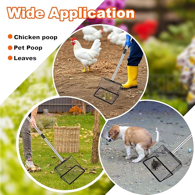 Mity rain Chicken Coop Accessories, Large Adjustable Chicken Scooper for Cleaning, Sifting Shovel for Chicken Coop Separating Poo and Debris from Sand, Chicken Litter Scoop Supplies