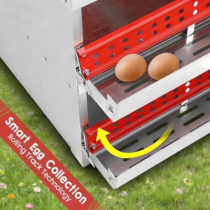 GarveeLife Wall-mountable Roll Away Metal Chicken Nesting Box for Laying Eggs, Rustproof Chicken Laying Boxes for Hens, Ventilated with Perch, Waterproof (Red, 10 Compartments with 10 Fake Eggs)