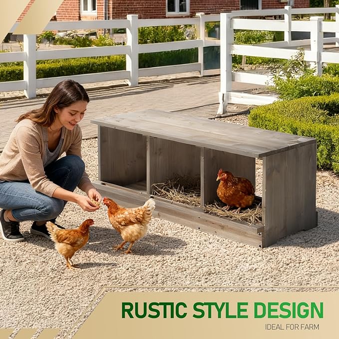 Outvita Nesting Boxes for Chickens 3 Compartments, Wood Chicken Nesting Box Wall Mount, Versatile Use Nest Box for Chicken Coop, Easy to Assemble for Chickens, Hens, Ducks