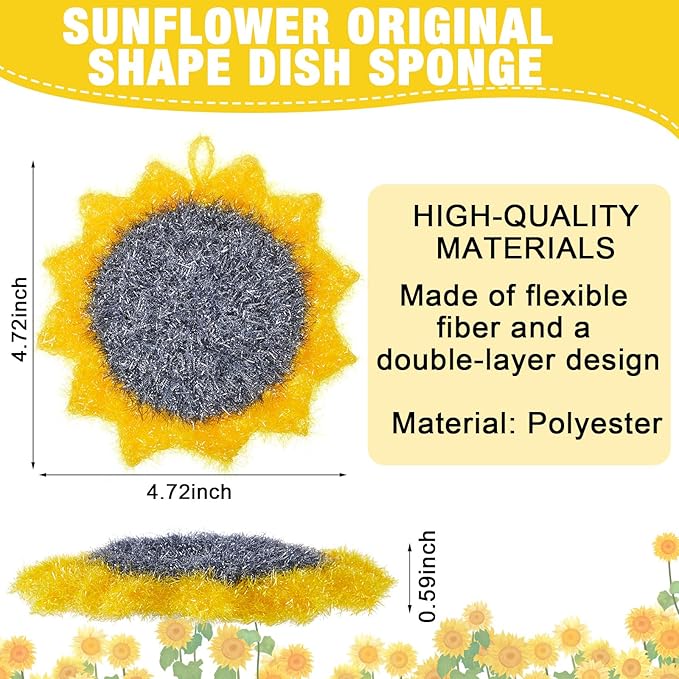 Breling 6 Piecs Sunflower Shape Dish Sponge Dual Sided Non Scratch Dish Washing Scrubbers, Reusable Household Cleaning Kitchen Tools for Dishwashing Washing Dishes Cookware(Sunflower)