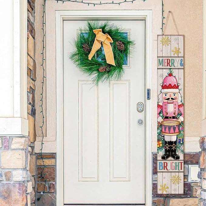 47" Large Nutcracker Christmas Porch Sign Pink Pastel Welcome Sign Christmas Porch Decor Tall Wooden Front Door Decor Gift for Xmas Holiday Farmhouse Outdoor Yard Home Patio Entryway