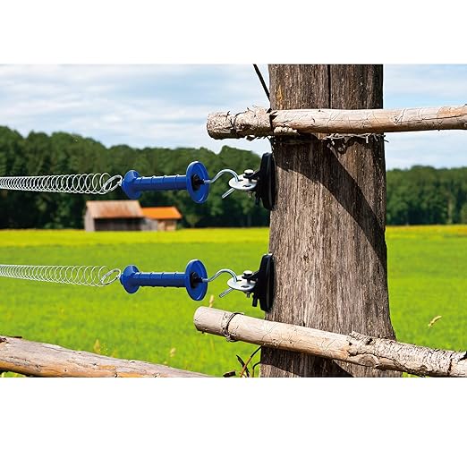 2 Pack Electric Fence Gate Kit, with Spring Gate Handle, 2 Anchor Insulators and 19.69-Feet Tension Big Spring，for Electric Fence Gate Livestock Fence Agricultural Fencing and Pasture