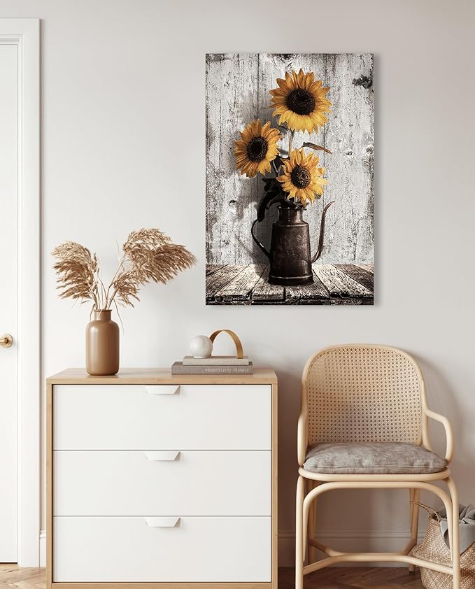 Sunflower Pictures Kitchen Wall Decor: Yellow Sunflower Paintings Rustic Farmhouse Wall Art Canvas Prints Vintage Posters Country Bathroom Decor Modern Artwork Wall Hanging Decor 16x24 Inches