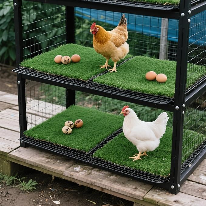 12 Pack Chicken Nesting Pads for Chicken Coop, 12"x12" Reusable Plastic Artificial Grass Nesting Box Pads Washable Laying Eggs Turf Egg-Protecting Mats for Coops, Pets & Crafts - Green