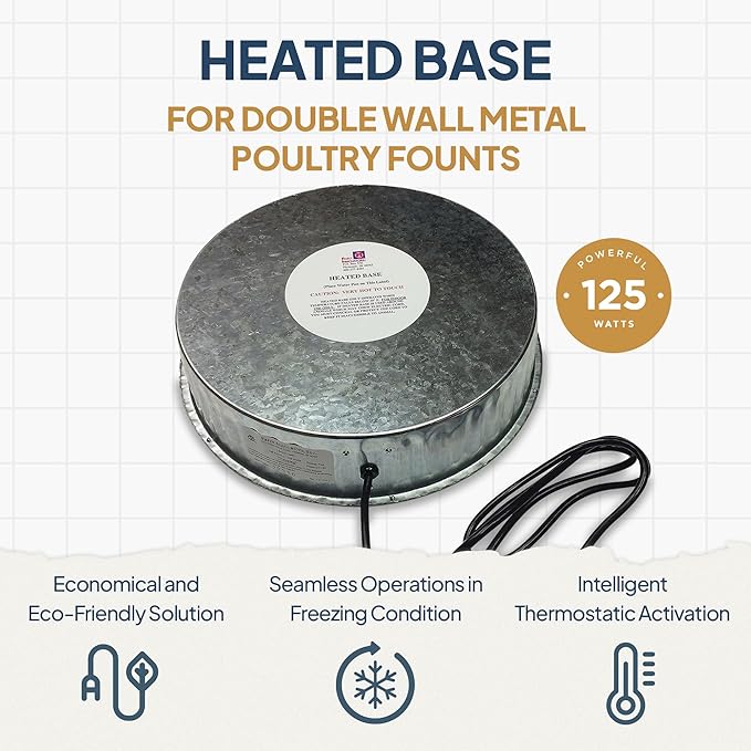 Farm Innovators 125 Watt Heated Base for Double Wall Metal Poultry Founts with 35 Degrees Fahrenheit Temperature and Below, 4 Pack, Metallic