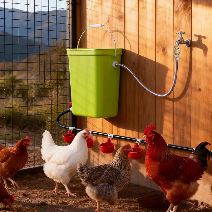 Complete Set Pipeline Automatic Chicken Waterer System, DIY Chicken Watering System with Poultry Water Cups, Chicken Waterer Feeder for Duck Quail, Removable & Washable