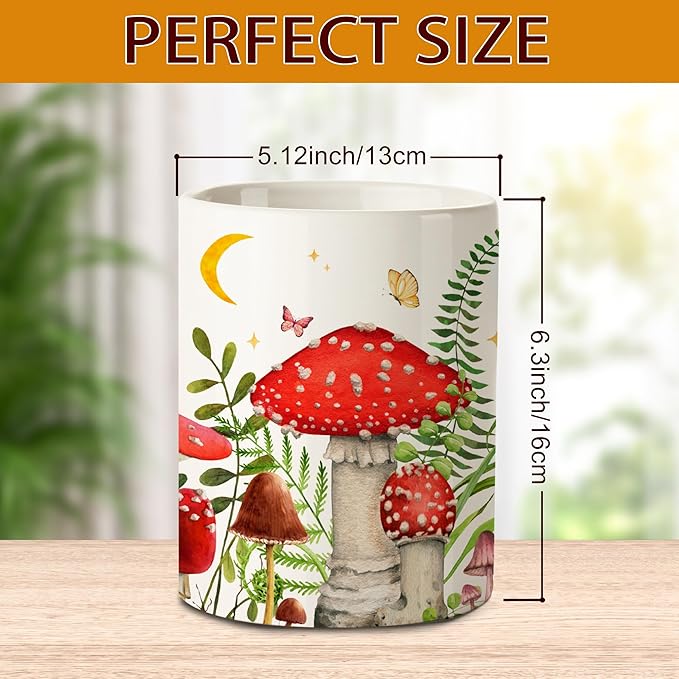 pinata Mushroom Kitchen Decor Ceramic Utensil Holder, Cute Mushroom Utensils Holder for Farmhouse Indoor Kitchen Decorations Rustic Farmhouse Decor (6.3 inch)