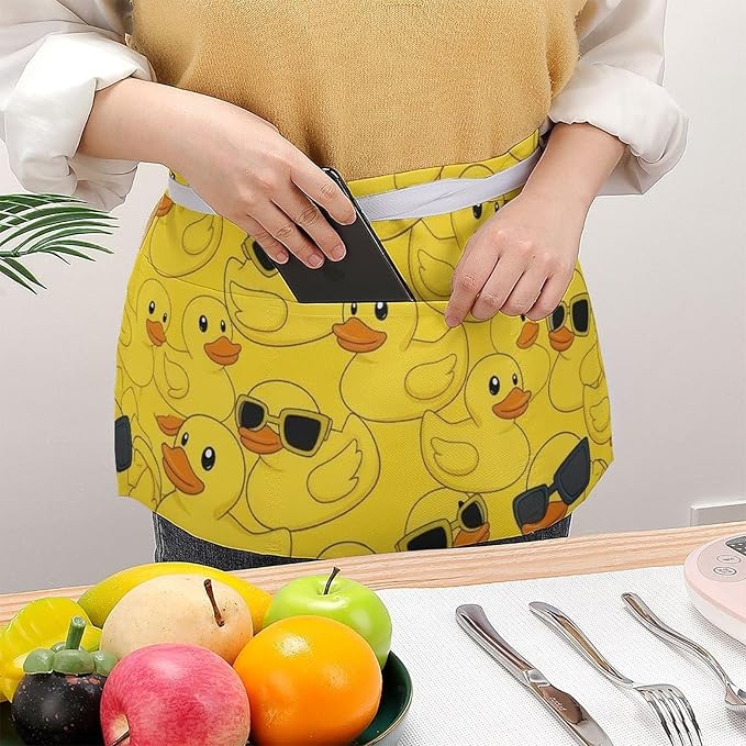 Server Apron with 3 Pockets Waist Waiter Waitress Half Apron Short Aprons