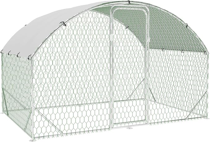 Large Metal Chicken Coop, Walk-in Poultry Cage, Chicken Run Pen House with Reinforcement & Waterproof & Anti-Ultraviolet Cover Chicken Coop Run with Lockable Doors for Outdoor 9.8 x 6.5 x 6.5ft