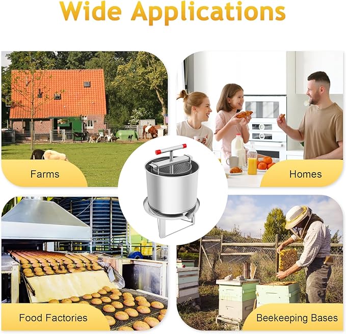 Manual Bee Honey Extractor, 530 Oz Stainless Steel Fruit Extractors Utility Press Extractors with Mesh & Splash-Proof Bucket Beekeeping Supplies Wine Making Equipment for Farms, Beehives