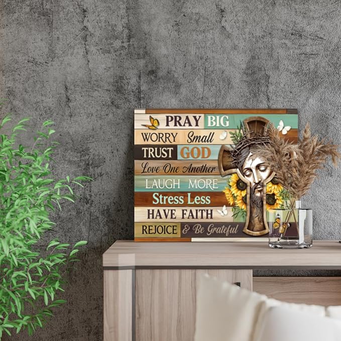 Christian Wall Art Office Religious Wall Decor Pictures for Prayer Room Inspirational Bible Verses Bathroom Scripture Canvas Framed Artwork Painting Home Decorations for Living Room, Bedroom 16"x20"