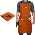 QeeLink Leather Welding Work Apron with 6 Tool Pockets, Heat & Flame Resistant Welder Aprons, 24" x 36", Adjustable M to XXXL
