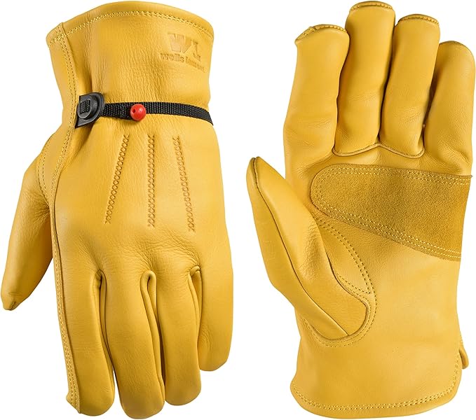 Wells Lamont Leather Work Gloves for Men – Heavy Duty, Cowhide, Abrasion & Puncture Resistant – Adjustable Wrist, Gunn Cut Design, Ideal for Ranching, Farming, Construction - Saddletan - XXL