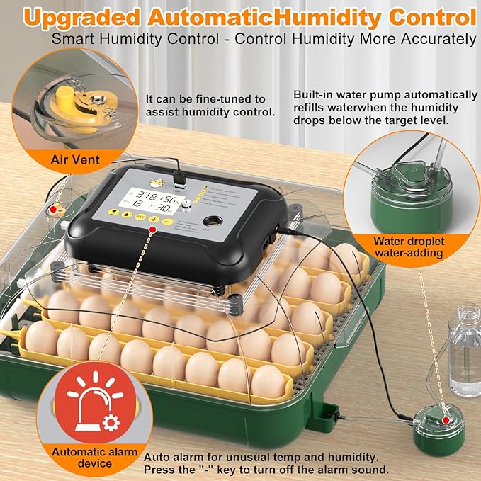 63 Egg Incubator for Hatching Eggs with Auto Egg Turning, High Precision Temperature & Humidity Display, Hatch Day, Egg Candler, Upgraded Motor, Incubator for Hatching Chickens, Higher Hatch Rate