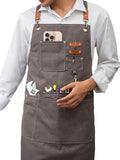 KITCHIEF Woodwork Aprons for Men,Tool Apron with loop and Pockets,Cross Back Heavy Duty Workshop Apron for Carpenter,Garden